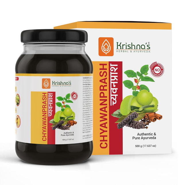 KRISHNA'S HERBAL & AYURVEDA Chyawanprash – Preservative-Free, Boosts Stamina, Immunity and Strength for Kids & Adults, Made with Traditional Ayurvedic Process, 500g (Pack of 1), FREE SHIPPING