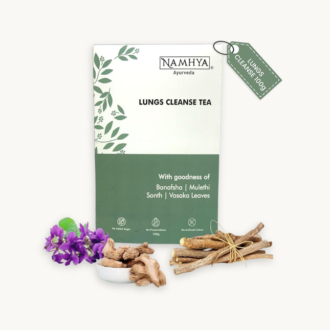 Namhya - Lungs Cleanse Herbal Tea - 100g (50 Cups) - Eases Congestion, Supports Breathing, Soothes Throat - Banafsha, Mulethi, Sonth, Vasaka - Natural, No Preservatives - Balances Kapha & Vata, FREE SHIPPING