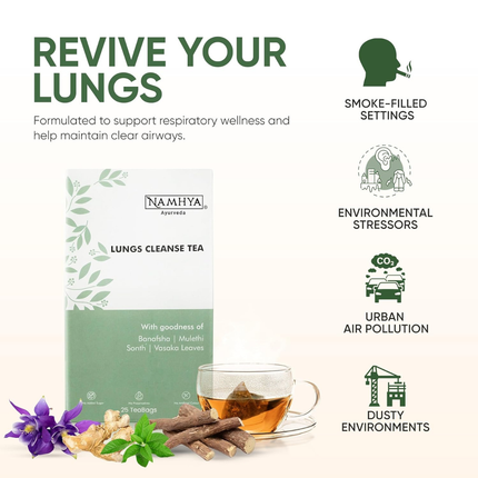 Namhya - Lungs Cleanse Herbal Tea - 100g (50 Cups) - Eases Congestion, Supports Breathing, Soothes Throat - Banafsha, Mulethi, Sonth, Vasaka - Natural, No Preservatives - Balances Kapha & Vata, FREE SHIPPING