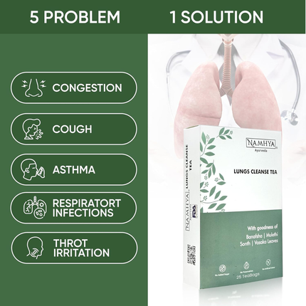 Namhya - Lungs Cleanse Herbal Tea - 100g (50 Cups) - Eases Congestion, Supports Breathing, Soothes Throat - Banafsha, Mulethi, Sonth, Vasaka - Natural, No Preservatives - Balances Kapha & Vata, FREE SHIPPING