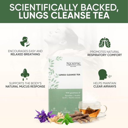 Namhya - Lungs Cleanse Herbal Tea - 100g (50 Cups) - Eases Congestion, Supports Breathing, Soothes Throat - Banafsha, Mulethi, Sonth, Vasaka - Natural, No Preservatives - Balances Kapha & Vata, FREE SHIPPING