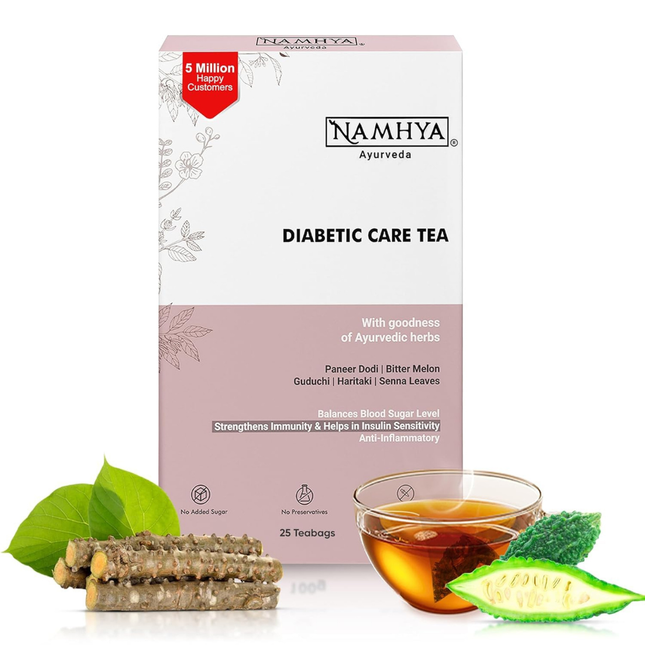 NAMHYA Diabetic Care Tea (Loose 100 Grams, 100 Cups) with Paneer Dodi, Bitter Melon, Guduchi & Ayurvedic Herbs for Blood Sugar Balance & Immunity Support, FREE SHIPPING