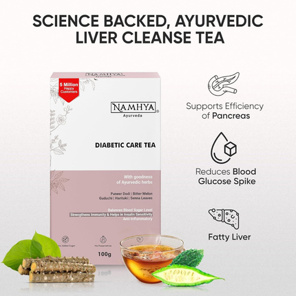 NAMHYA Diabetic Care Tea (Loose 100 Grams, 100 Cups) with Paneer Dodi, Bitter Melon, Guduchi & Ayurvedic Herbs for Blood Sugar Balance & Immunity Support, FREE SHIPPING