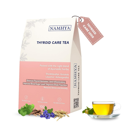 Namhya - Thyroid Care Herbal Tea - 100g (50 Cups) | Supports Thyroid Balance, Reduces Stress, Boosts Energy | Ashwagandha, Shankhapushpi, Gotu Kola, Liquorice | Natural, No Preservatives, FREE SHIPPING