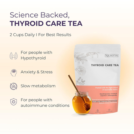 Namhya - Thyroid Care Herbal Tea - 100g (50 Cups) | Supports Thyroid Balance, Reduces Stress, Boosts Energy | Ashwagandha, Shankhapushpi, Gotu Kola, Liquorice | Natural, No Preservatives, FREE SHIPPING