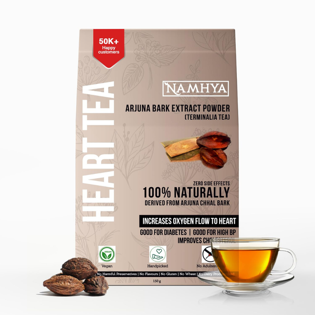 Namhya Heart Care Herbal Tea – Loose (150g, 75 Cups) – Supports Blood Pressure, Cardiac Strength & Circulation – Arjuna Bark Extract – Natural, No Preservatives, FREE SHIPPING