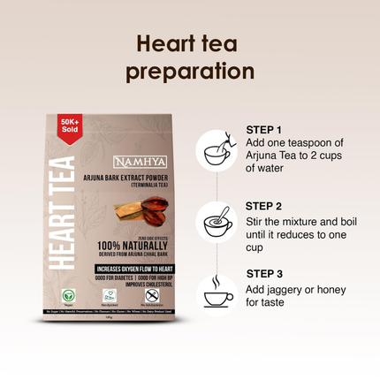 Namhya Heart Care Herbal Tea – Loose (150g, 75 Cups) – Supports Blood Pressure, Cardiac Strength & Circulation – Arjuna Bark Extract – Natural, No Preservatives, FREE SHIPPING