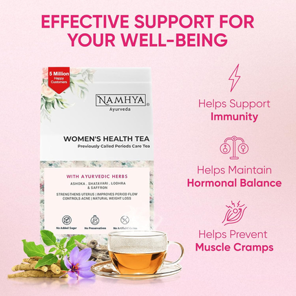 NAMHYA Womens Health Tea | Herbal Tea | PCOS Infusion for women | Loaded with Natural Ayurvedic Herbs (Shatavari and Ashoka) for Hormonal Balance & Better Period Cycle 3.53 oz (100 Grams)