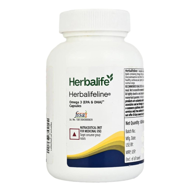 Herbalife Herbalifeline Omega-3 Fatty Acids Capsules – 60 Softgels, 90g | EPA & DHA for Heart, Brain & Joint Health, FREE SHIPPING