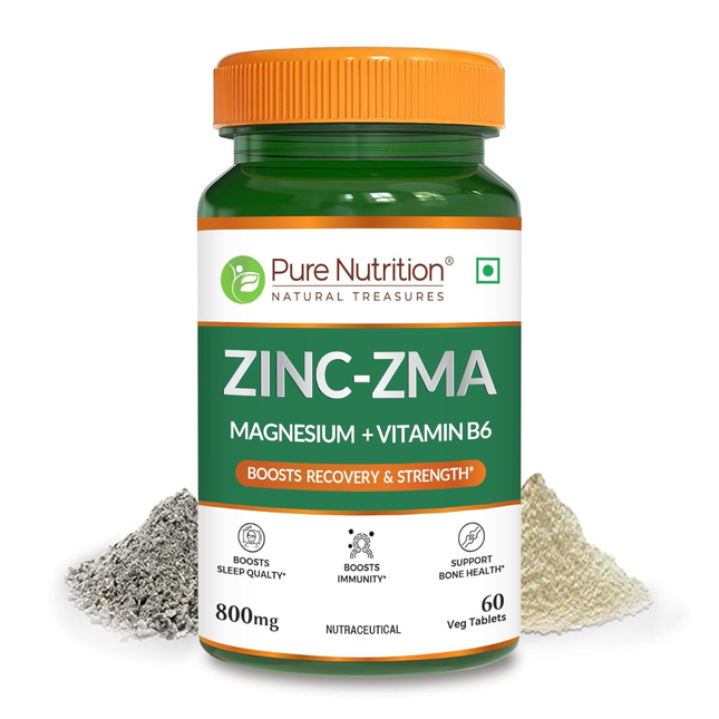 Pure Nutrition Zinc ZMA – 60 Veg Tablets | 800mg Zinc, Magnesium Aspartate & Vitamin B6 | Supports Muscle Recovery, Bone Strength & Deep Sleep | Boosts Energy, Testosterone & Immunity | Ideal for Athletes & Active Lifestyles, FREE SHIPPING