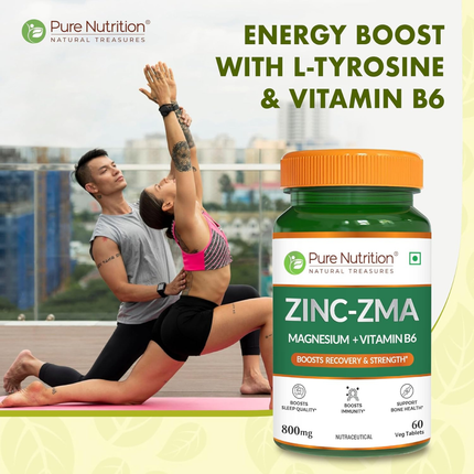 Pure Nutrition Zinc ZMA – 60 Veg Tablets | 800mg Zinc, Magnesium Aspartate & Vitamin B6 | Supports Muscle Recovery, Bone Strength & Deep Sleep | Boosts Energy, Testosterone & Immunity | Ideal for Athletes & Active Lifestyles, FREE SHIPPING