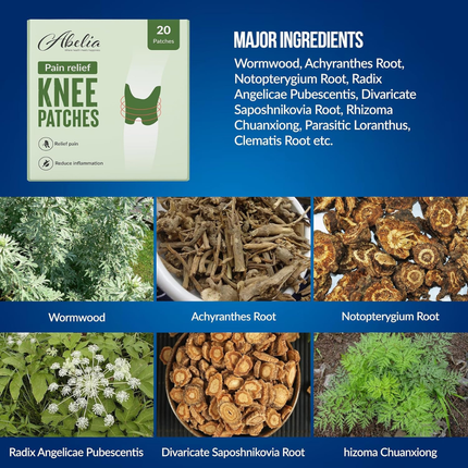 Abelia Herbal Knee Pain Relief Patches Arthritis Inflammation Patch Sticker | Instant Relief from Knee Pain | Joint Knee Pain Relief Products Natural Wormwood Extract Patch for Knee (20 Pieces) FREE SHIPPING