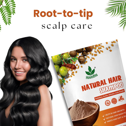 Havintha Natural Hair Shampoo With Herbal Amla Reetha Shikakai And Methi Dana Powder For Men & Women, Totally Organic | Paraben And Sulphate Free Shampoo - 227gm (Pack of 1) FREE SHIPPING