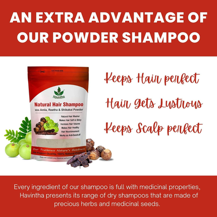 Havintha Natural Hair Shampoo With Herbal Amla Reetha Shikakai Powder For Men & Women, Totally Organic | Paraben And Sulphate Free Shampoo - 227gm (Pack of 1) FREE SHIPPING