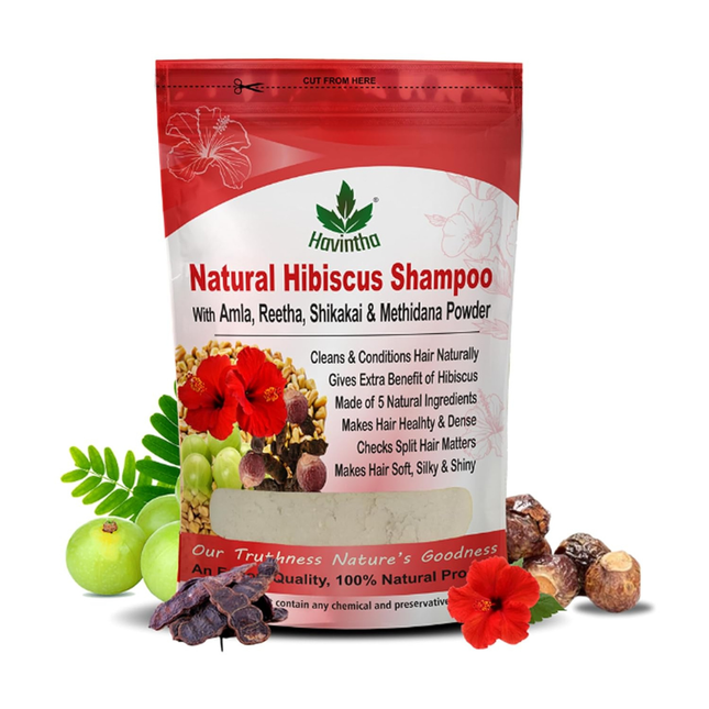 Havintha Natural Hair Shampoo With Amla Reetha Shikakai Methi Dana And Hibiscus Powder For Men & Women, Totally Organic | Paraben and Sulphate Free Shampoo - 227gm (Pack of 1) FREE SHIPPING