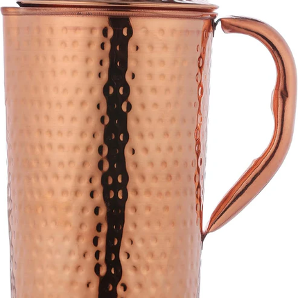 FINDOSOM Pure Copper Hammered Water Jug UNLINED, UNCOATED and LACQURE FREE (Copper Pitcher) for Ayurveda Health Benefits - 1500 Ml