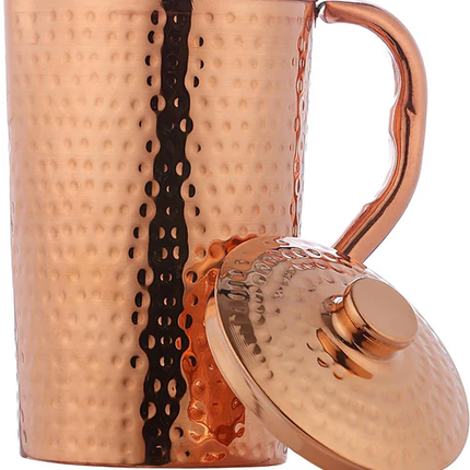 FINDOSOM Pure Copper Hammered Water Jug UNLINED, UNCOATED and LACQURE FREE (Copper Pitcher) for Ayurveda Health Benefits - 1500 Ml