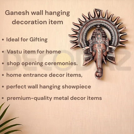 Copper Ganesh Wall Hanging Decoration Ganesh Idol For Home Decor Gift Items Metal Wall Décor Items Wall Art Gift For House Warming Ceremony