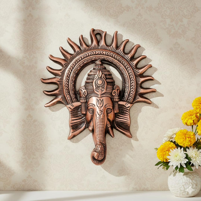 Copper Ganesh Wall Hanging Decoration Ganesh Idol For Home Decor Gift Items Metal Wall Décor Items Wall Art Gift For House Warming Ceremony