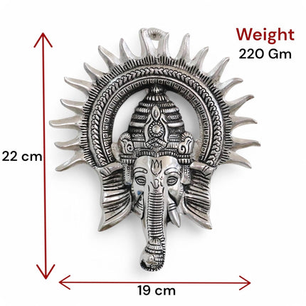 Ganesha Idol with Surya Chakra - Ganesh murti Wall hangings Rajasthani Handicrafts Decorative Showpiece for Gifting Anniversary Valentine's Day (Silver)