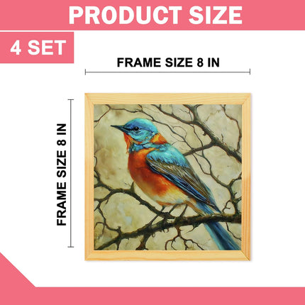 Floral Birds Theme Wall Art, Beautiful Artwork Frame Prints, Textured Posters for Living Room, Bedroom, Home Decor (Wooden- Design 3)