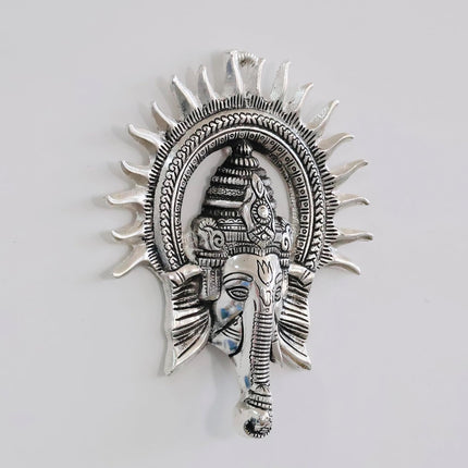 Ganesha Idol with Surya Chakra - Ganesh murti Wall hangings Rajasthani Handicrafts Decorative Showpiece for Gifting Anniversary Valentine's Day (Silver)
