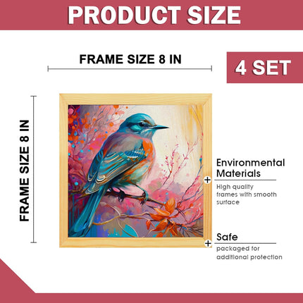 Floral Birds Theme Wall Art, Beautiful Artwork Frame Prints, Textured Posters for Living Room, Bedroom, Home Decor (Wooden- Design 5)