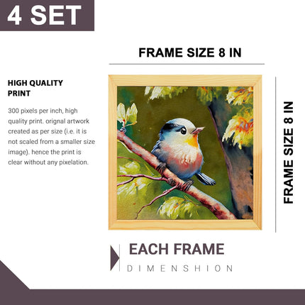 Floral Birds Theme Wall Art, Beautiful Artwork Frame Prints, Textured Posters for Living Room, Bedroom, Home Decor (Wooden- Design 4)