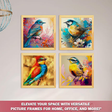 Floral Birds Theme Wall Art, Beautiful Artwork Frame Prints, Textured Posters for Living Room, Bedroom, Home Decor (Wooden- Design 5)