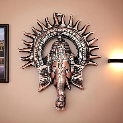 Copper Ganesh Wall Hanging Decoration Ganesh Idol For Home Decor Gift Items Metal Wall Décor Items Wall Art Gift For House Warming Ceremony
