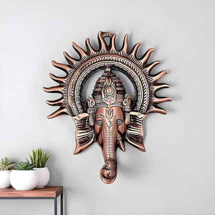 Copper Ganesh Wall Hanging Decoration Ganesh Idol For Home Decor Gift Items Metal Wall Décor Items Wall Art Gift For House Warming Ceremony
