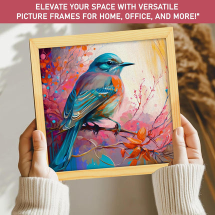 Floral Birds Theme Wall Art, Beautiful Artwork Frame Prints, Textured Posters for Living Room, Bedroom, Home Decor (Wooden- Design 5)
