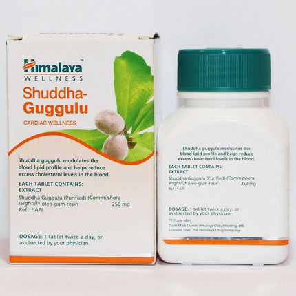 Himalaya Pure Herbs Shuddha Guggulu, Cardiac wellness Modulates blood lipid levels, Helps reduce excess cholesterol level in the blood- 60 Tablets, FREE SHIPPING